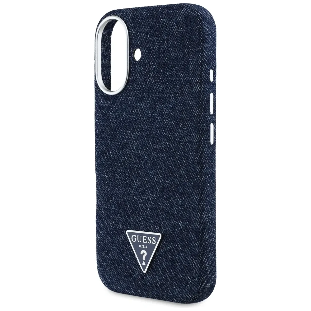 Etui Guess Denim Triangle Logo MagSafe do Apple iPhone 16 niebieski