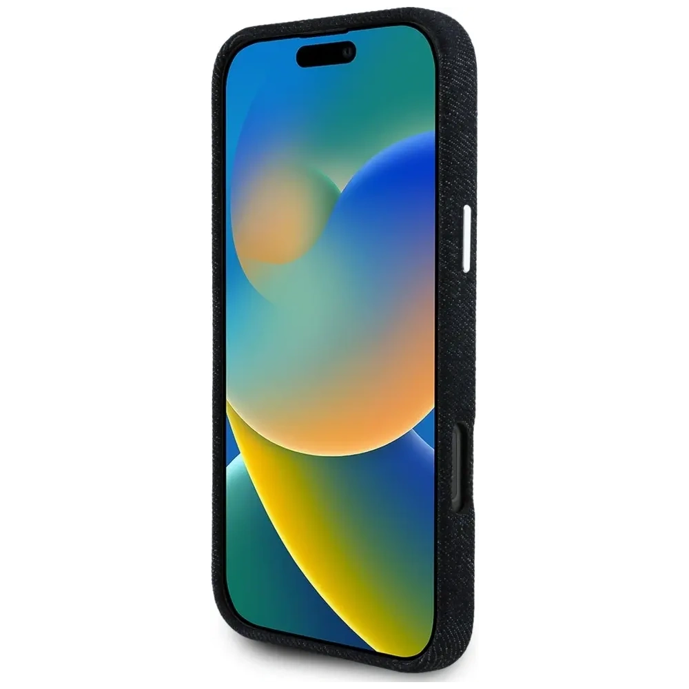 Etui Guess Denim Triangle Logo MagSafe do Apple iPhone 16 Pro czarny