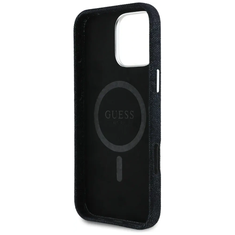 Etui Guess Denim Triangle Logo MagSafe do Apple iPhone 16 Pro czarny