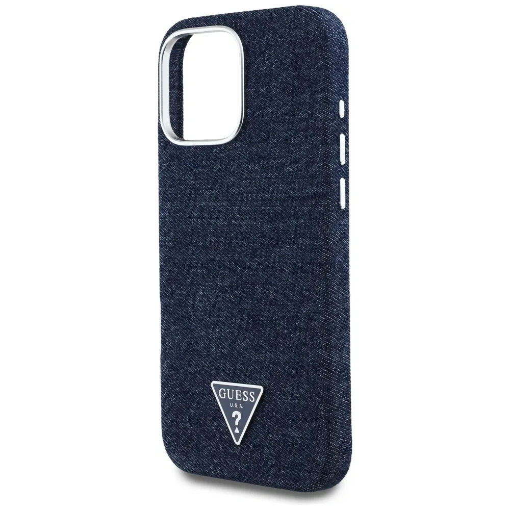 Etui Guess Denim Triangle Logo MagSafe do Apple iPhone 16 Pro Max niebieski