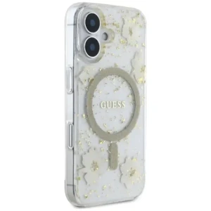 Kup Guess Harzblumen Glitzer MagSafe Apple iPhone 16 beige - GUE4494 - {ean13} - Sklep Home Screen