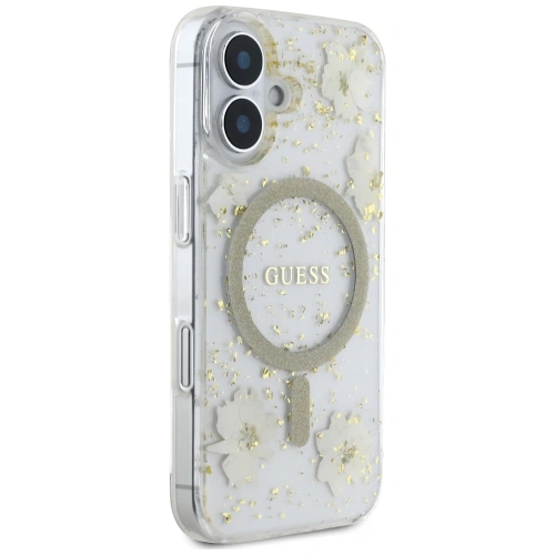 Kup Etui Guess Resin Flowers Glitter MagSafe do Apple iPhone 16 beżowy - GUE4494 - {ean13} - Sklep Home Screen