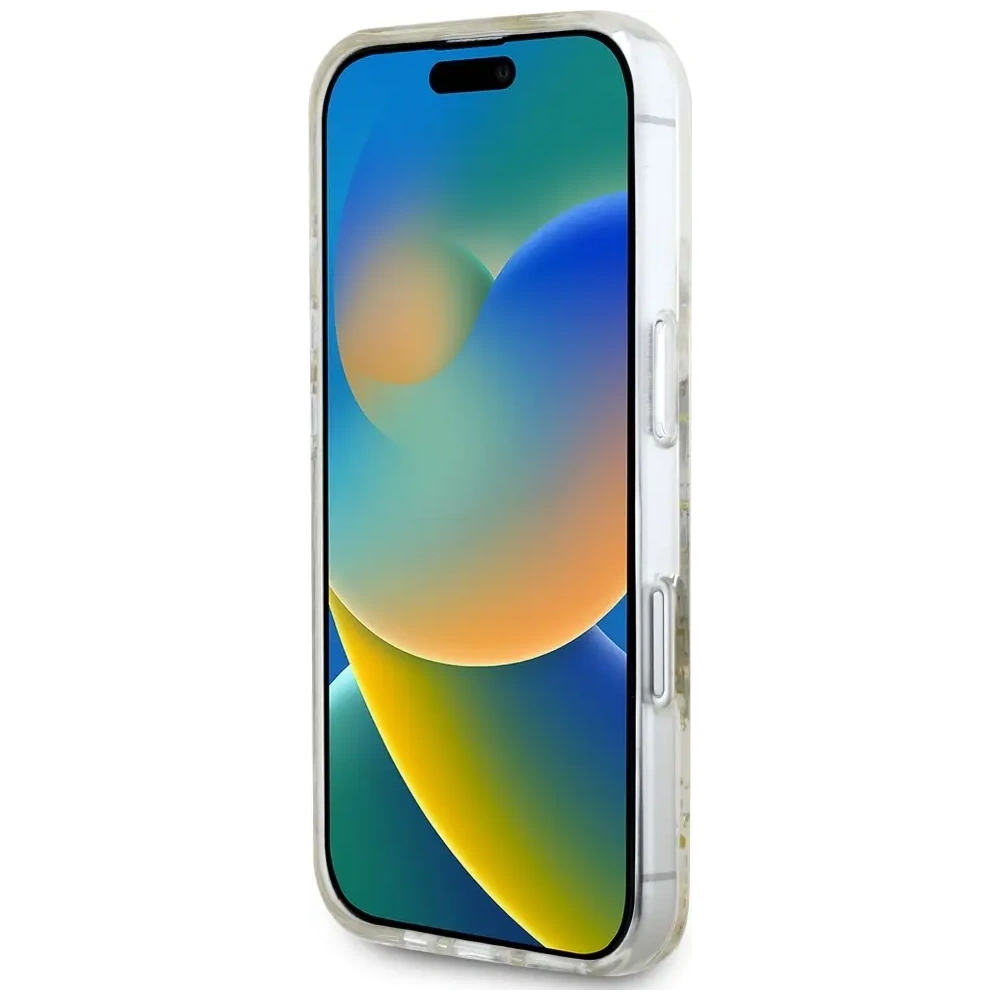 Etui Guess Resin Flowers Glitter MagSafe do Apple iPhone 16 beżowy