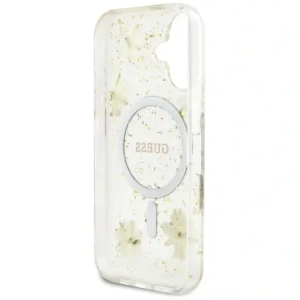 Kup Guess Harzblumen Glitzer MagSafe Apple iPhone 16 beige - GUE4494 - {ean13} - Sklep Home Screen