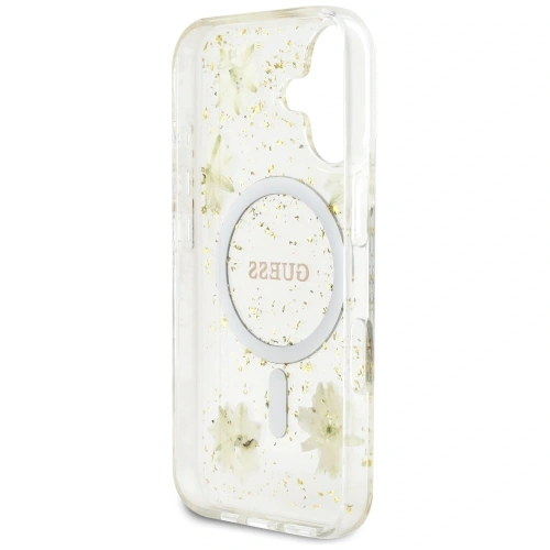 Kup Etui Guess Resin Flowers Glitter MagSafe do Apple iPhone 16 beżowy - GUE4494 - {ean13} - Sklep Home Screen