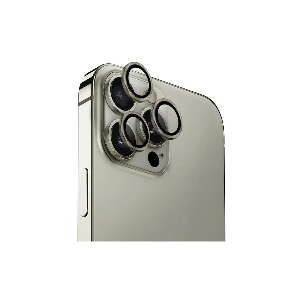 Szkło na obiektyw aparatu UNIQ Optix Aluminium Camera Lens Protector Apple iPhone 16 Pro / 16 Pro Max titanium grey
