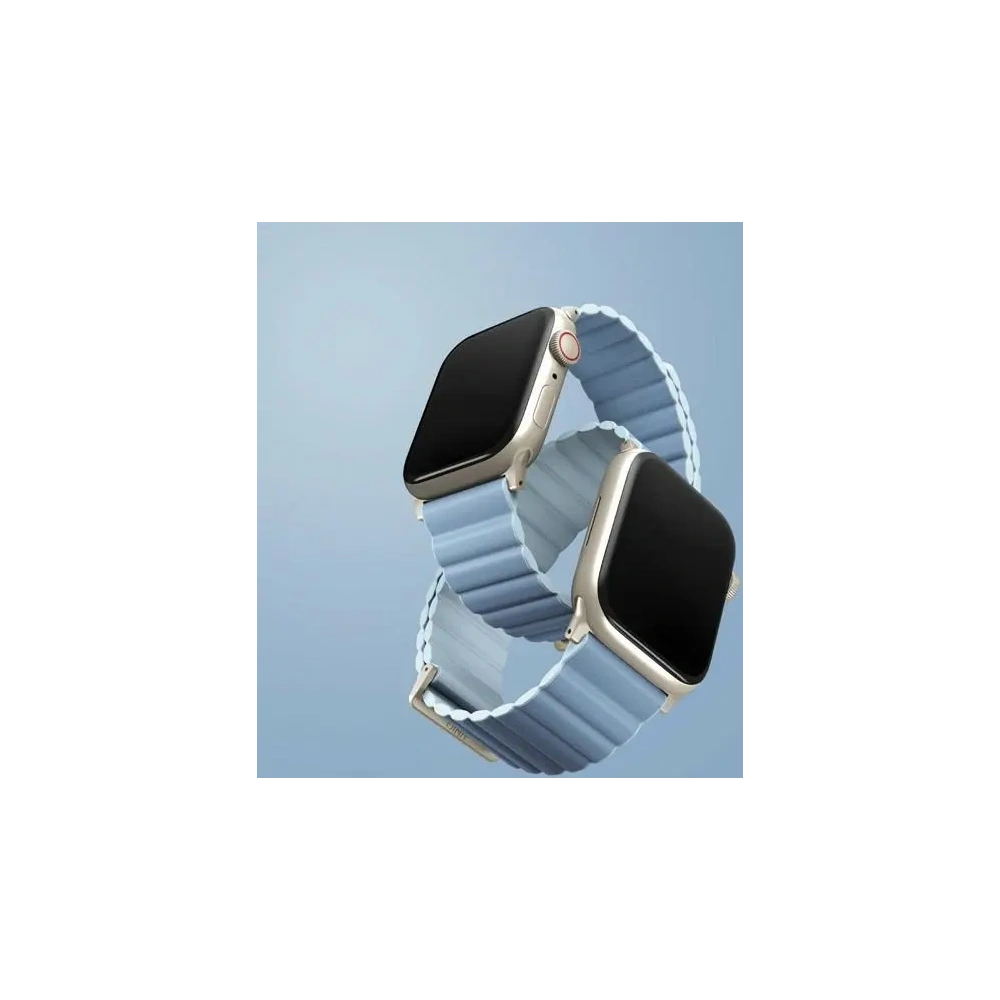 Pasek UNIQ Revix Premium Apple WatchSeries 1/2/3/4/5/6/7/8/9/SE/SE2 38/40/41mm Edition Reversible Magnetic Leather biało-niebieski/arctic-soft blue