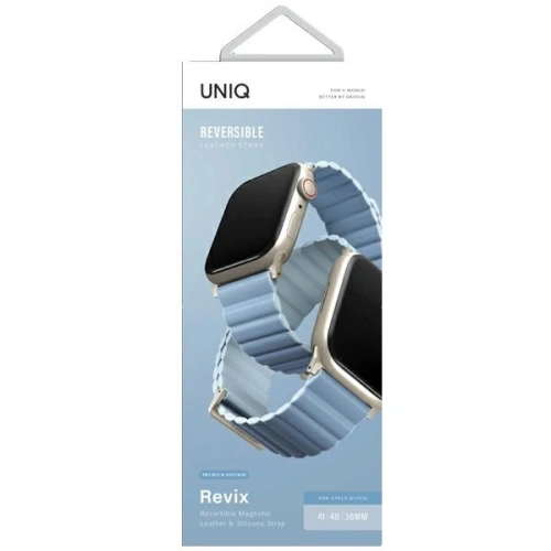 Kup UNIQ Revix Premium Apple WatchSeries 1/2/3/4/5/6/7/8/9/SE/SE2 38/40/41mm Ediție Reversibilă Magnetic Piele arctic-soft albastru - UNIQ1519 - {ean13} - Sklep Home Screen