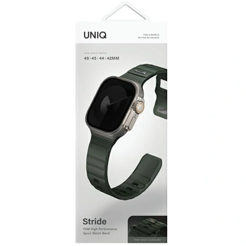 Kup UNIQ Stride Apple Watch Series1/2/3/4/5/6/7/8/9/SE/SE2/Ultra/Ultra 2 42/44/45/49mm FKM Gumi Szíj moha zöld - UNIQ1523 - {ean13} - Sklep Home Screen