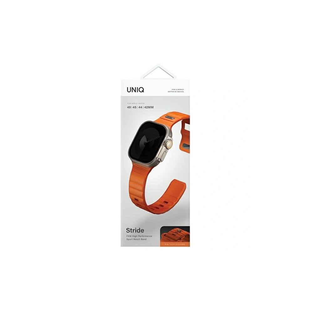 Pasek UNIQ Stride Apple Watch Series1/2/3/4/5/6/7/8/9/SE/SE2/Ultra/Ultra 2 42/44/45/49mm FKM Rubber Strap pomarańczowy/volt orange