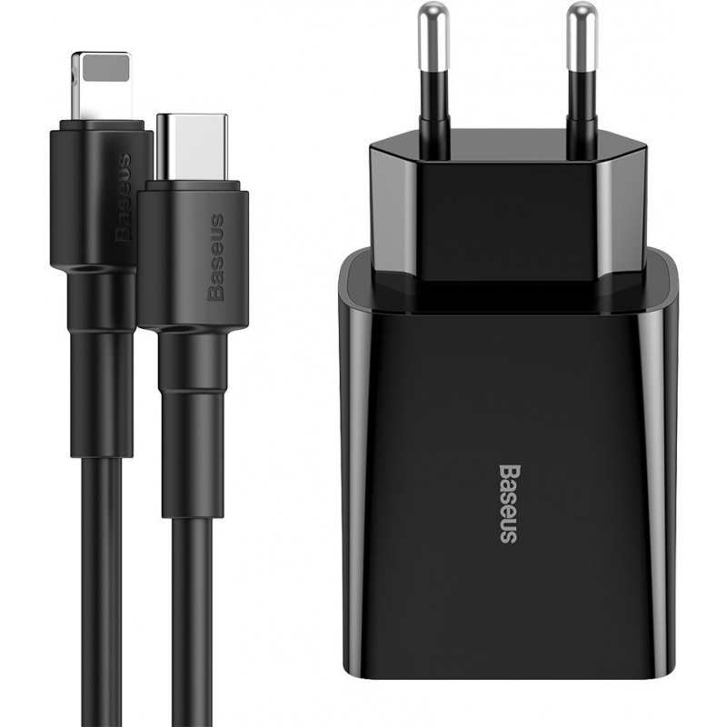 Buy Baseus Wall Charger USB-C Power Delivery 18W 3A + USB Type C - Lightning Cable 2,4 A 1m Black - 6953156219380 - BSU1480BLK - Homescreen.pl