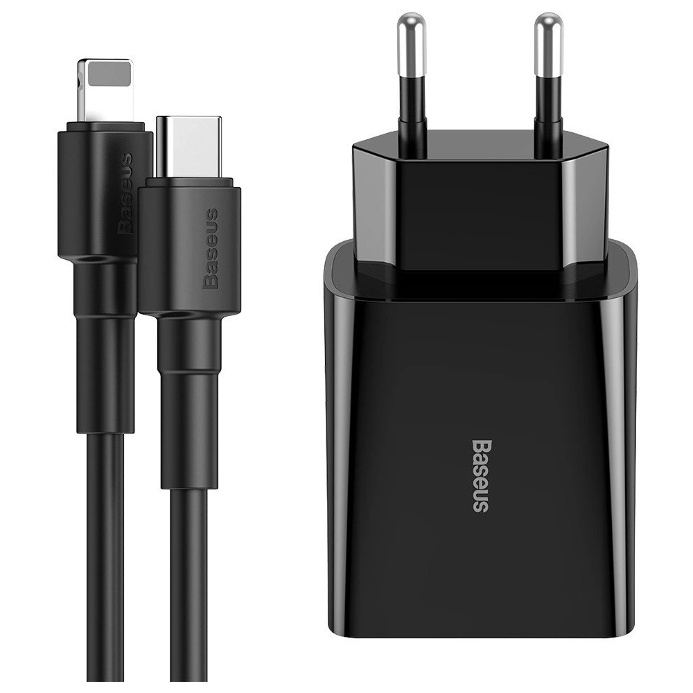 Ładowarka sieciowa Baseus USB Typ C Power Delivery 18W 3A + kabel USB Typ C - Lightning 2,4A 1m czarny