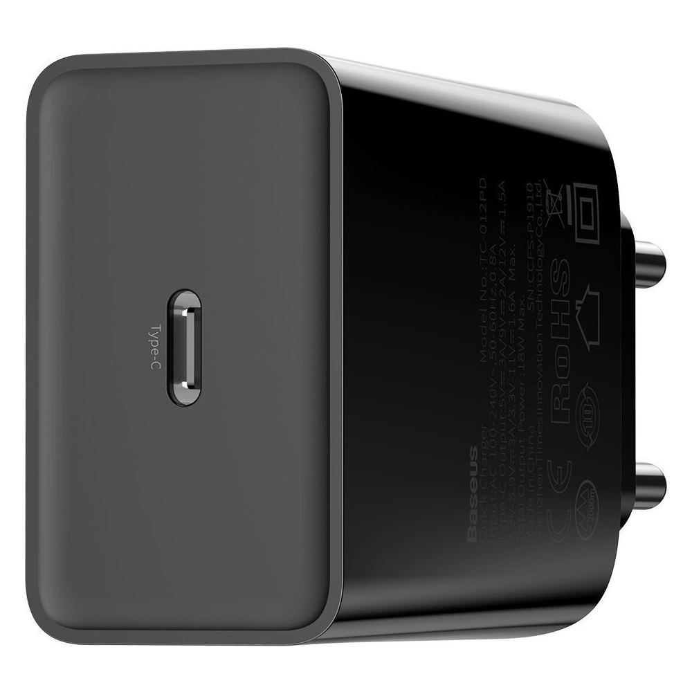 Ładowarka sieciowa Baseus USB Typ C Power Delivery 18W 3A + kabel USB Typ C - Lightning 2,4A 1m czarny