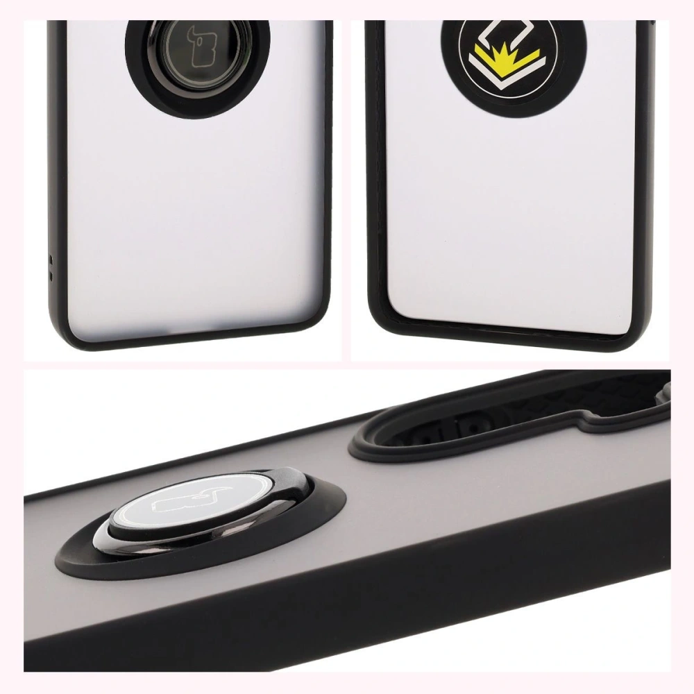 Etui z uchwytem na palec Bizon Case Hybrid Ring do Xiaomi Poco X7 Pro przydymione z czarną ramką