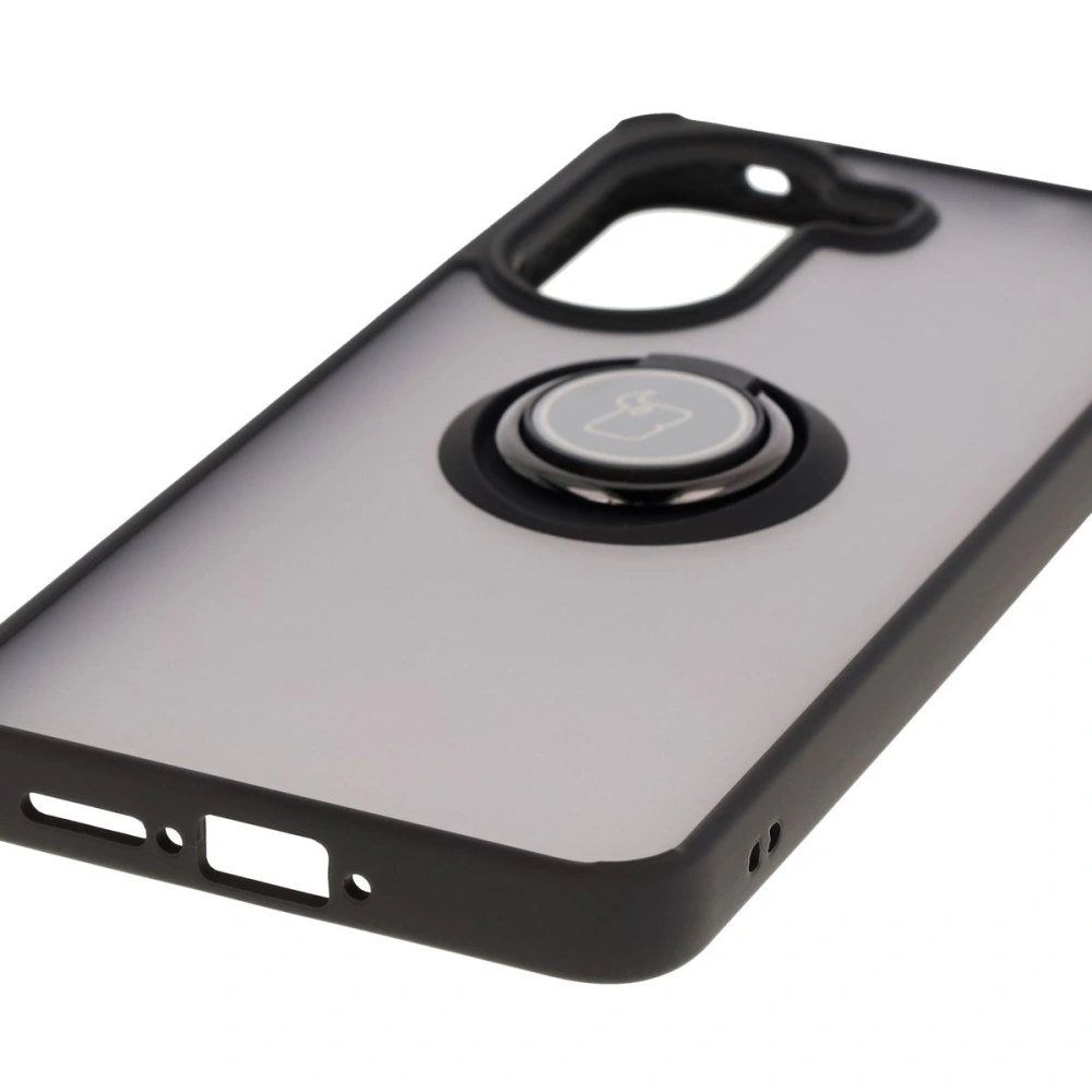 Etui z uchwytem na palec Bizon Case Hybrid Ring do Xiaomi Poco X7 Pro przydymione z czarną ramką