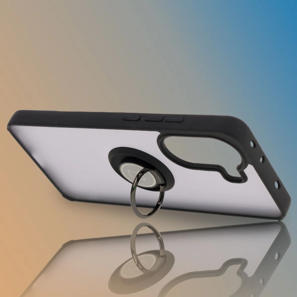 Etui z uchwytem na palec Bizon Case Hybrid Ring do Xiaomi Poco X7 Pro przydymione z czarną ramką