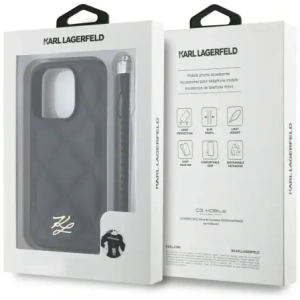 Kup Etui Karl Lagerfeld prošívané s iniciálními logem a řetízkem na Apple iPhone 16 Pro černé - KLD21994 - {ean13} - Sklep Home Screen