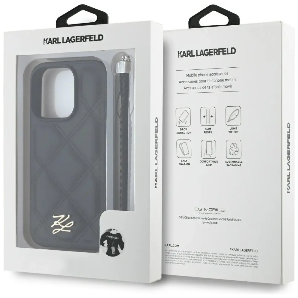 Etui Karl Lagerfeld Quilted Initial Logo & Chain Strap do Apple iPhone 16 Pro czarny