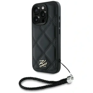 Kup Etui Karl Lagerfeld steppelt kezdőbetűs logóval és láncszíjjal Apple iPhone 16 Pro Max-hoz fekete - KLD21995 - {ean13} - Sklep Home Screen