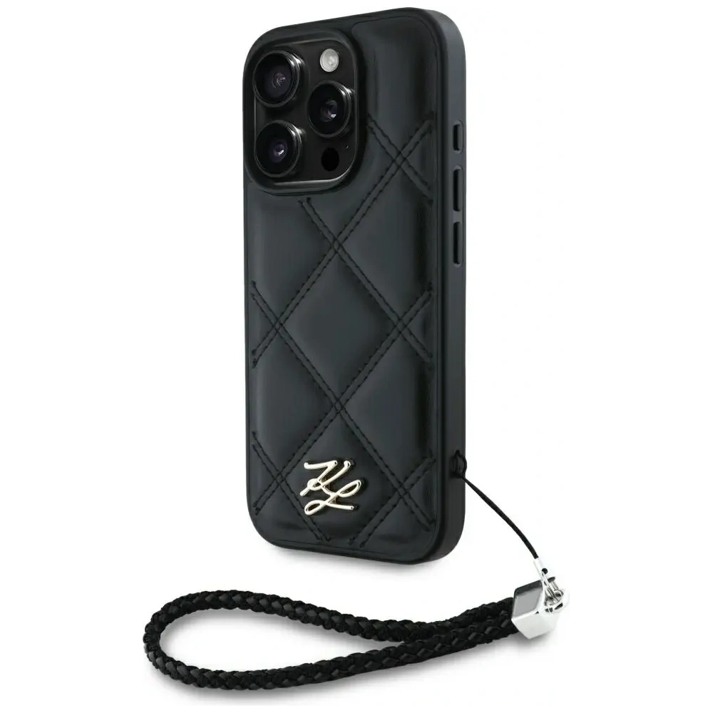 Etui Karl Lagerfeld Quilted Initial Logo & Chain Strap do Apple iPhone 16 Pro Max czarny