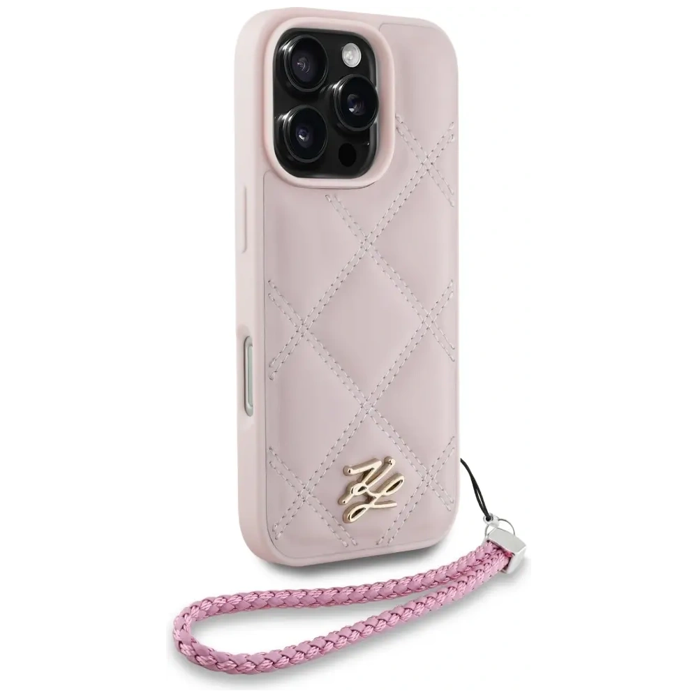 Etui Karl Lagerfeld Quilted Initial Logo & Chain Strap do Apple iPhone 16 Pro Max różowy