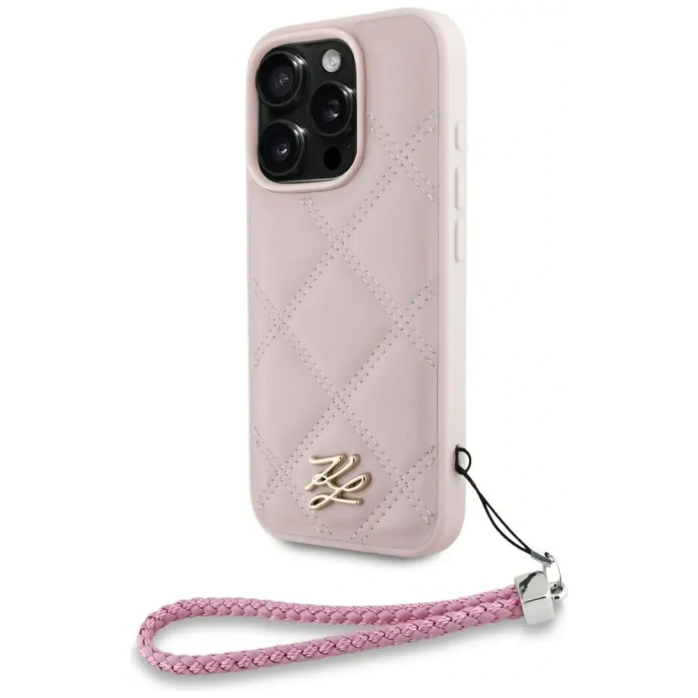 Etui Karl Lagerfeld Quilted Initial Logo & Chain Strap do Apple iPhone 16 Pro różowy