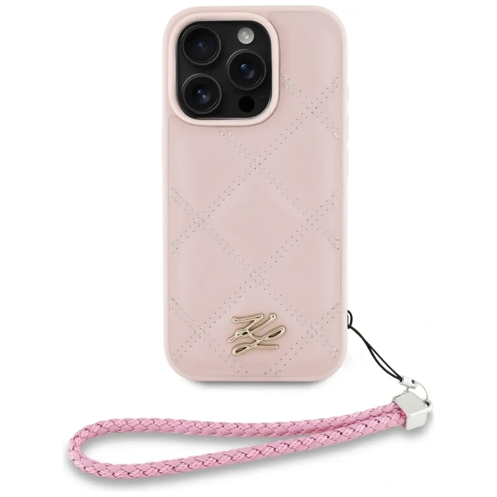 Etui Karl Lagerfeld Quilted Initial Logo & Chain Strap do Apple iPhone 16 Pro różowy