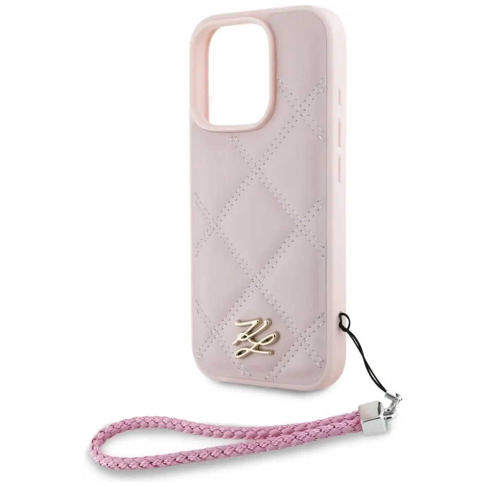 Etui Karl Lagerfeld Quilted Initial Logo & Chain Strap do Apple iPhone 16 Pro różowy