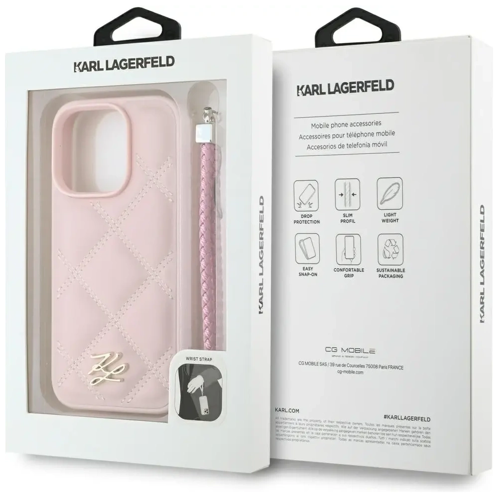 Etui Karl Lagerfeld Quilted Initial Logo & Chain Strap do Apple iPhone 16 Pro różowy