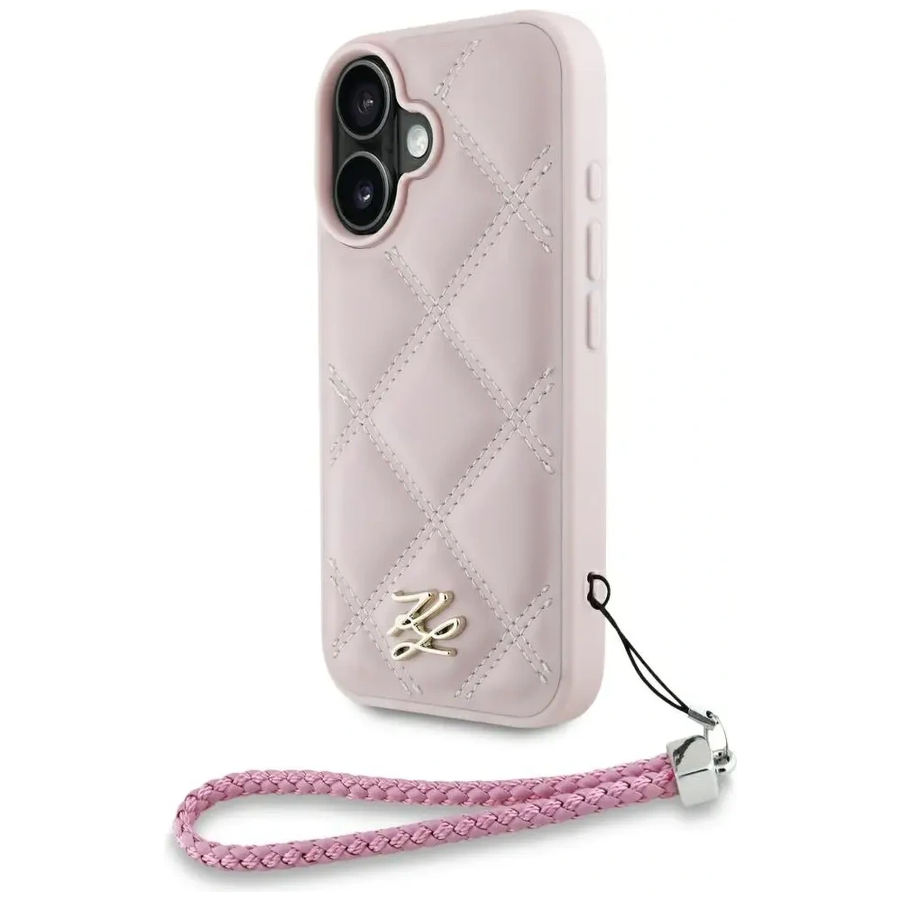 Etui Karl Lagerfeld Quilted Initial Logo & Chain Strap do Apple iPhone 16 różowy