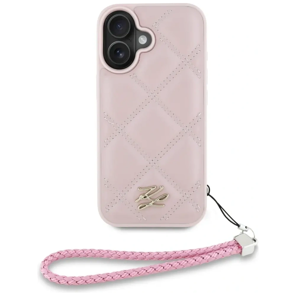 Etui Karl Lagerfeld Quilted Initial Logo & Chain Strap do Apple iPhone 16 różowy