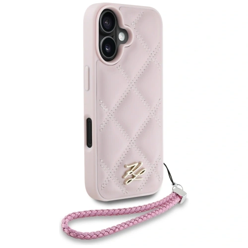 Kup Etui Karl Lagerfeld prošívaná s iniciálami a řetízkovým popruhem pro Apple iPhone 16 růžová - KLD21998 - {ean13} - Sklep Home Screen