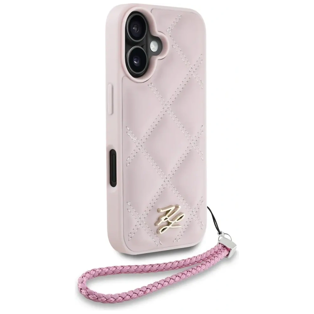 Etui Karl Lagerfeld Quilted Initial Logo & Chain Strap do Apple iPhone 16 różowy