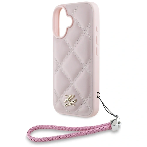 Kup Etui Karl Lagerfeld prošívaná s iniciálami a řetízkovým popruhem pro Apple iPhone 16 růžová - KLD21998 - {ean13} - Sklep Home Screen