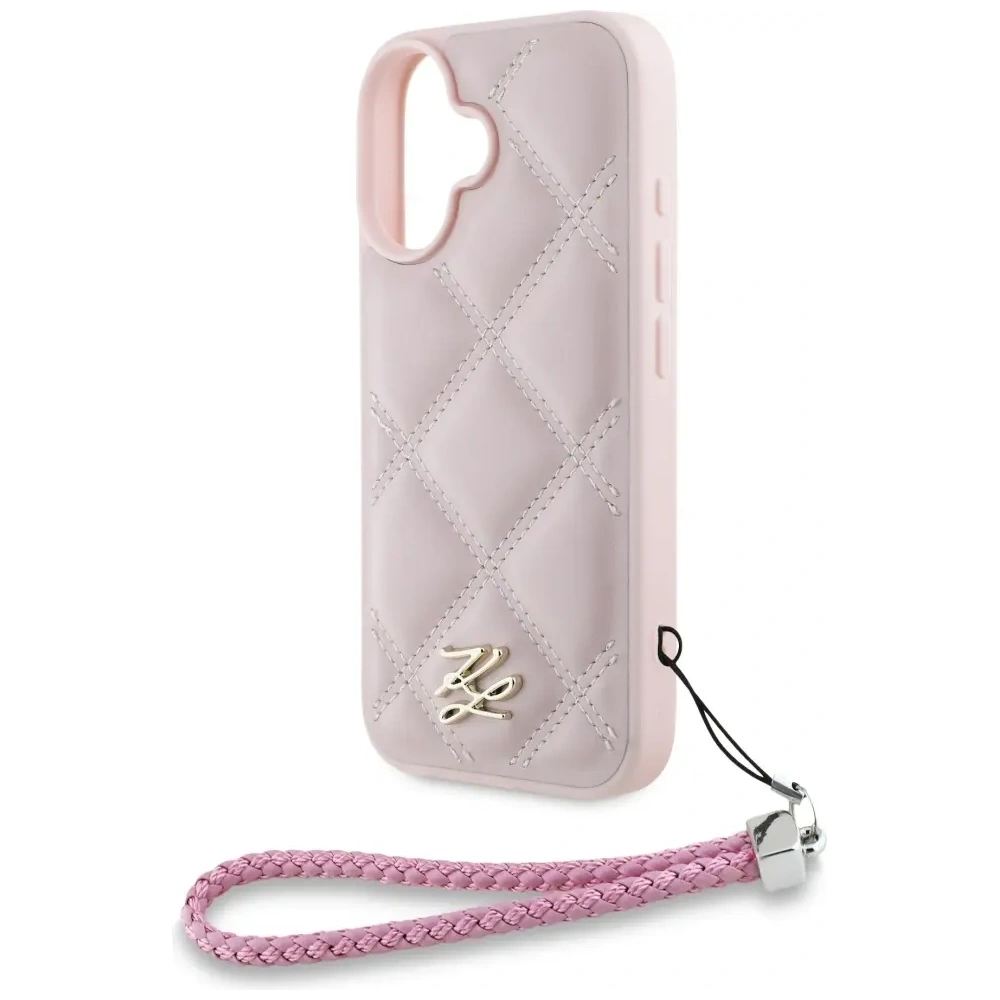 Etui Karl Lagerfeld Quilted Initial Logo & Chain Strap do Apple iPhone 16 różowy