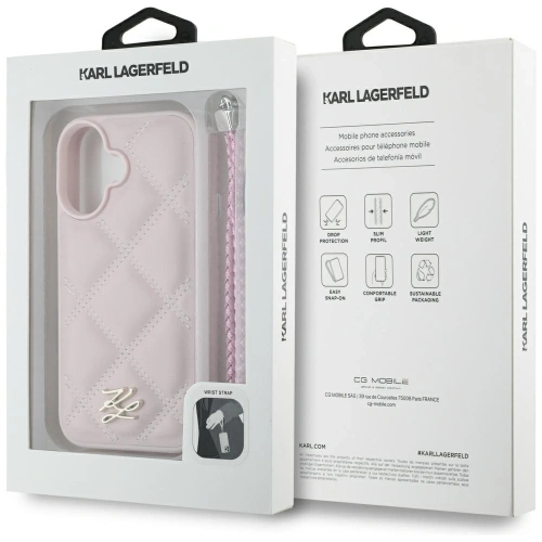 Kup Etui Karl Lagerfeld prošívaná s iniciálami a řetízkovým popruhem pro Apple iPhone 16 růžová - KLD21998 - {ean13} - Sklep Home Screen