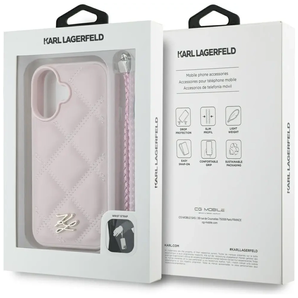 Etui Karl Lagerfeld Quilted Initial Logo & Chain Strap do Apple iPhone 16 różowy