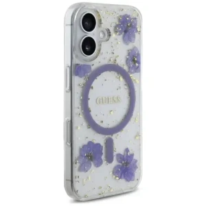 Kup Etui Guess Resin Flowers Glitter MagSafe für Apple iPhone 16 lila - GUE4495 - {ean13} - Sklep Home Screen