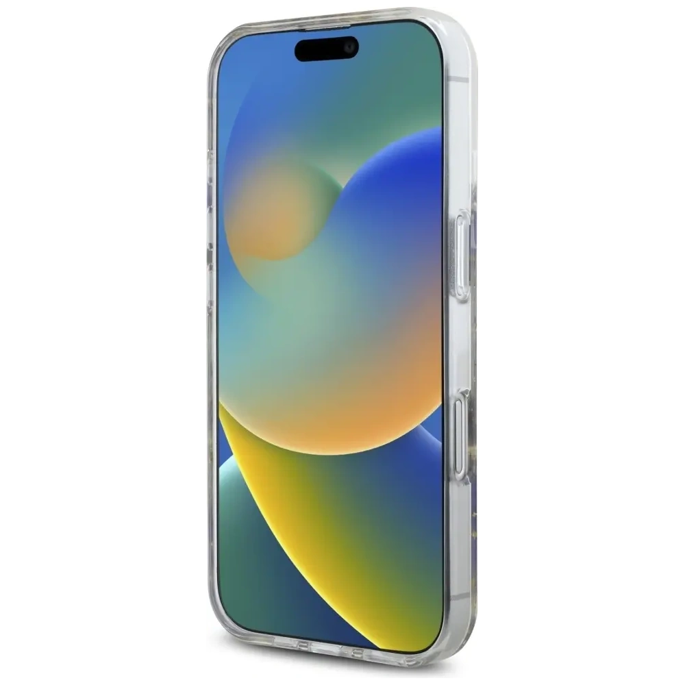 Etui Guess Resin Flowers Glitter MagSafe do Apple iPhone 16 fioletowy