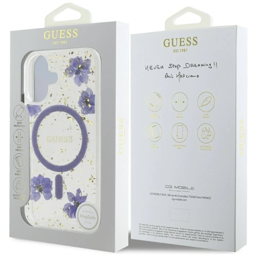 Kup Etui Guess Resin Flowers Glitter MagSafe do Apple iPhone 16 fioletowy - GUE4495 - {ean13} - Sklep Home Screen
