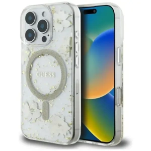 Kup Etui Guess gyanta virágok csillám MagSafe Apple iPhone 16 Pro-hoz bézs színben - GUE4496 - {ean13} - Sklep Home Screen
