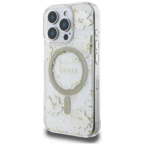 Buy Case Guess Resin Flowers Glitter MagSafe for Apple iPhone 16 Pro beige - GUE4496 - {ean13} - Home Screen Store Europe