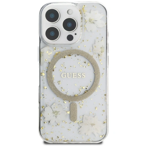 Buy Case Guess Resin Flowers Glitter MagSafe for Apple iPhone 16 Pro beige - GUE4496 - {ean13} - Home Screen Store Europe