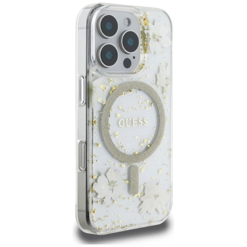 Buy Case Guess Resin Flowers Glitter MagSafe for Apple iPhone 16 Pro beige - GUE4496 - {ean13} - Home Screen Store Europe