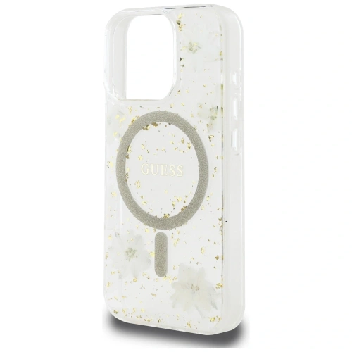 Buy Case Guess Resin Flowers Glitter MagSafe for Apple iPhone 16 Pro beige - GUE4496 - {ean13} - Home Screen Store Europe