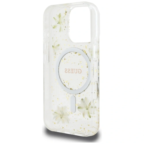 Buy Case Guess Resin Flowers Glitter MagSafe for Apple iPhone 16 Pro beige - GUE4496 - {ean13} - Home Screen Store Europe