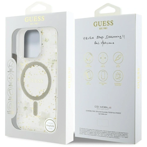 Buy Case Guess Resin Flowers Glitter MagSafe for Apple iPhone 16 Pro beige - GUE4496 - {ean13} - Home Screen Store Europe