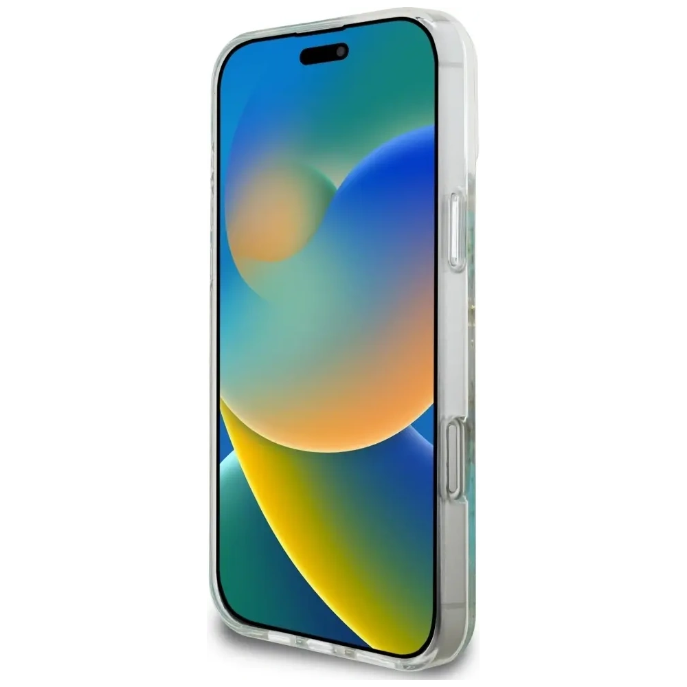 Etui Guess Resin Flowers Glitter MagSafe do Apple iPhone 16 Pro Max turkusowy