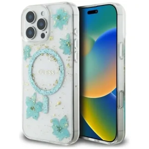 Buy Case Guess Resin Flowers Glitter MagSafe for Apple iPhone 16 Pro turquoise - GUE4499 - {ean13} - Home Screen Store Europe