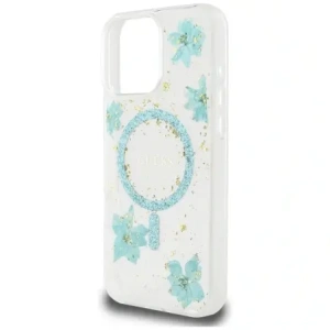 Kup Etui Guess Resin Flowers Glitter MagSafe do Apple iPhone 16 Pro turkusowy - GUE4499 - {ean13} - Sklep Home Screen